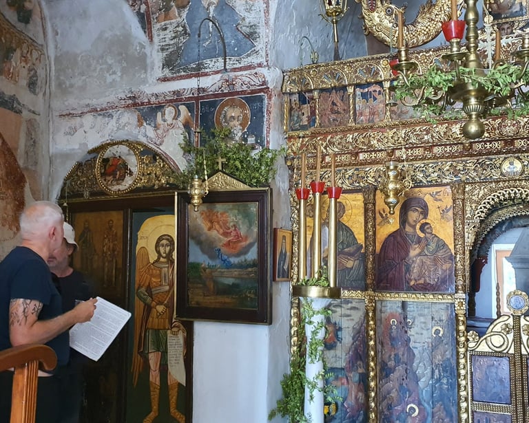 a group participant marveling at the ikons in a church