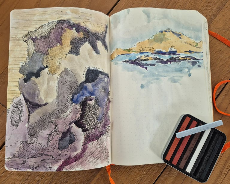  a traveling sketchbook with watercolor paintings