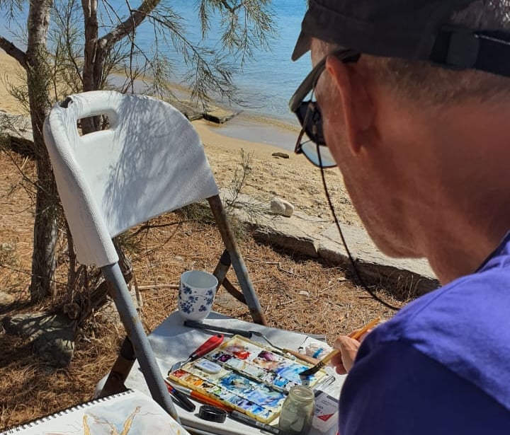 watercolor painting by the beach