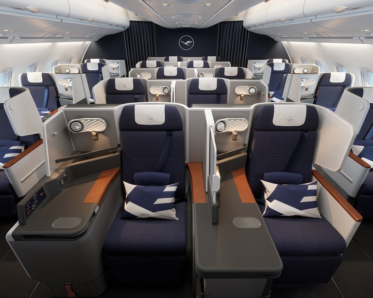 Airbus A380 business class cabin interior, new 1-2-1 seat configuration