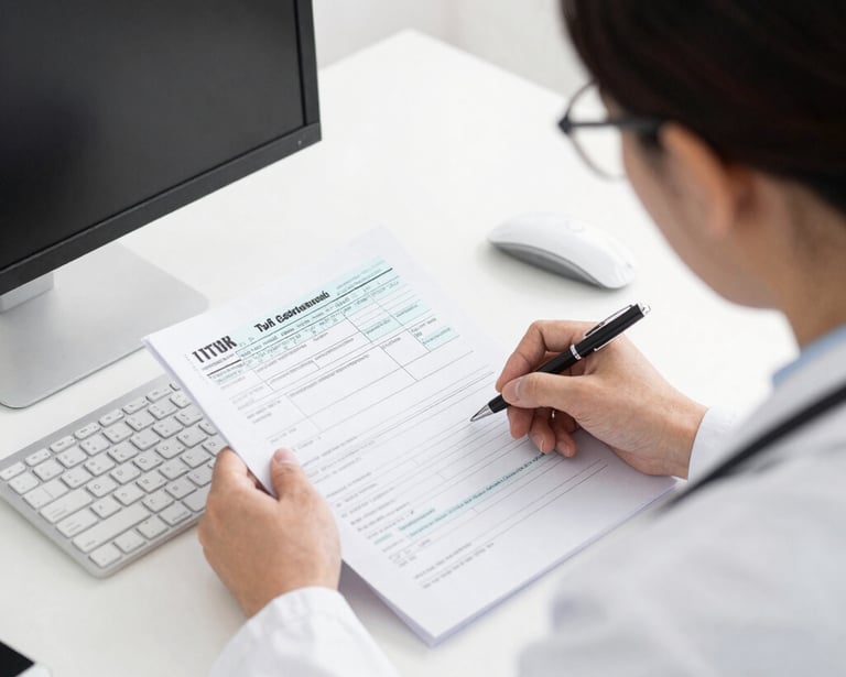 A user happily filling out their profile registration form on a laptop.
