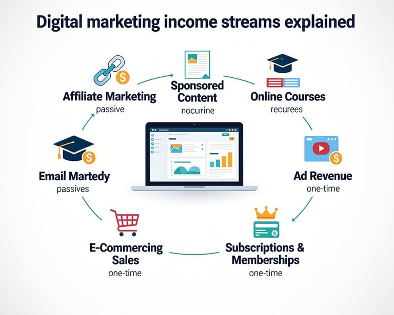 Digital marketing income streams explained in different diagram