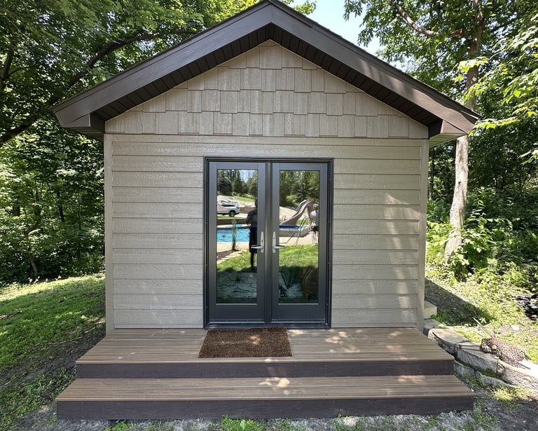 outdoor shed with fresh exterior painting in minnesota