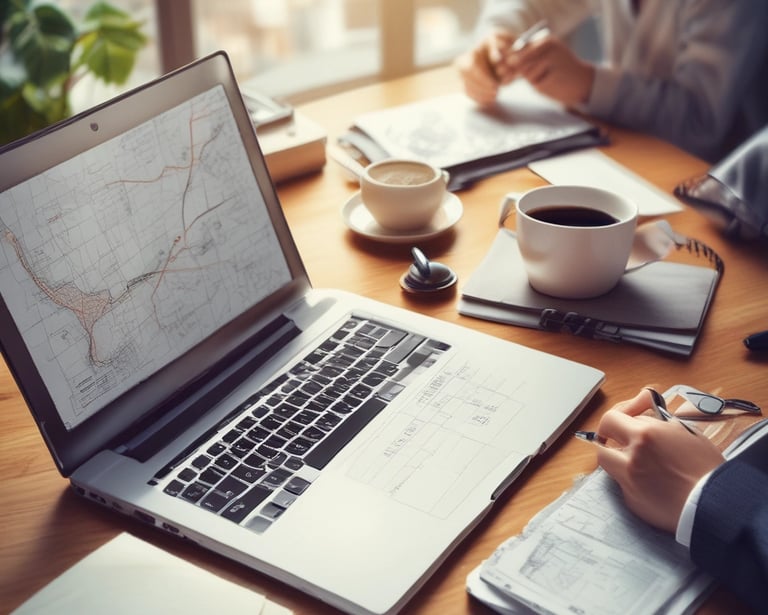 Close-up of hands reviewing official documents with a prison facility in the background.
