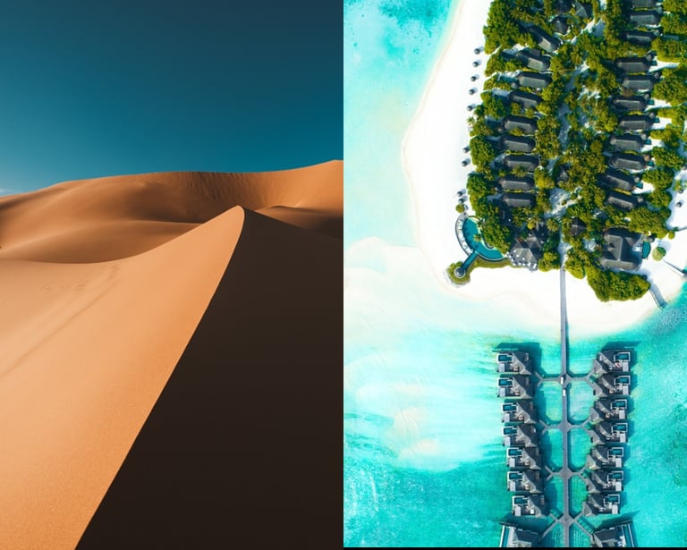 Deserto dubai e atollo isola privata Maldive Holiday Hunter