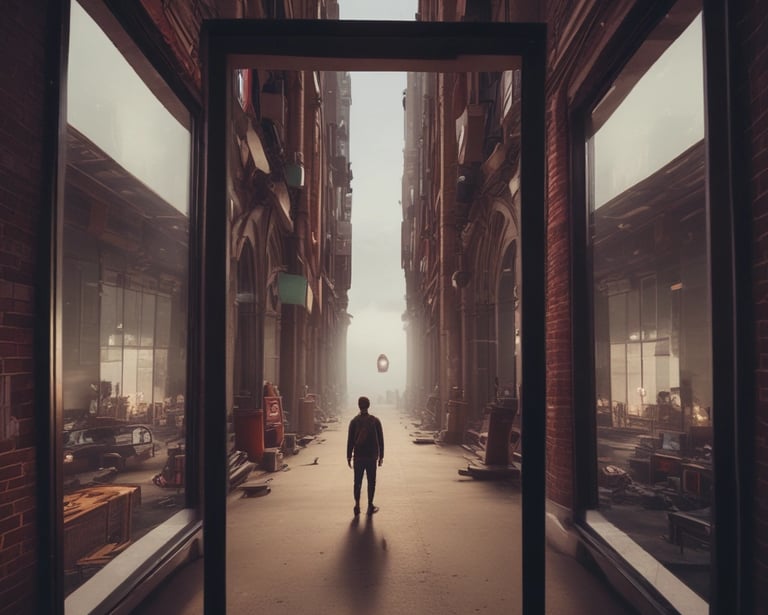 A cinematic short film scene showing a dramatic sunset over a city skyline in wide 16:9 aspect ratio.