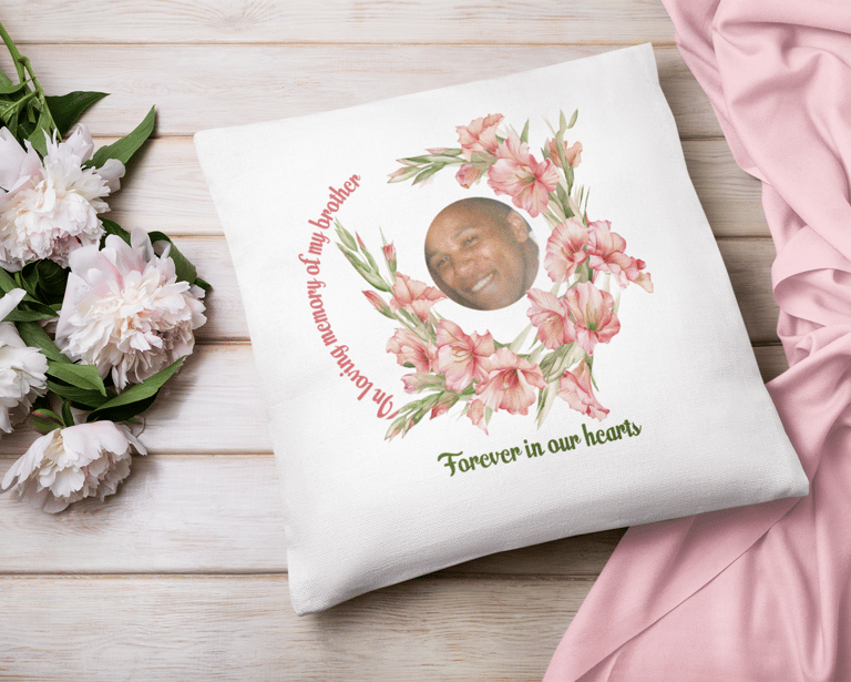 Personalised memorial birth flower cushion