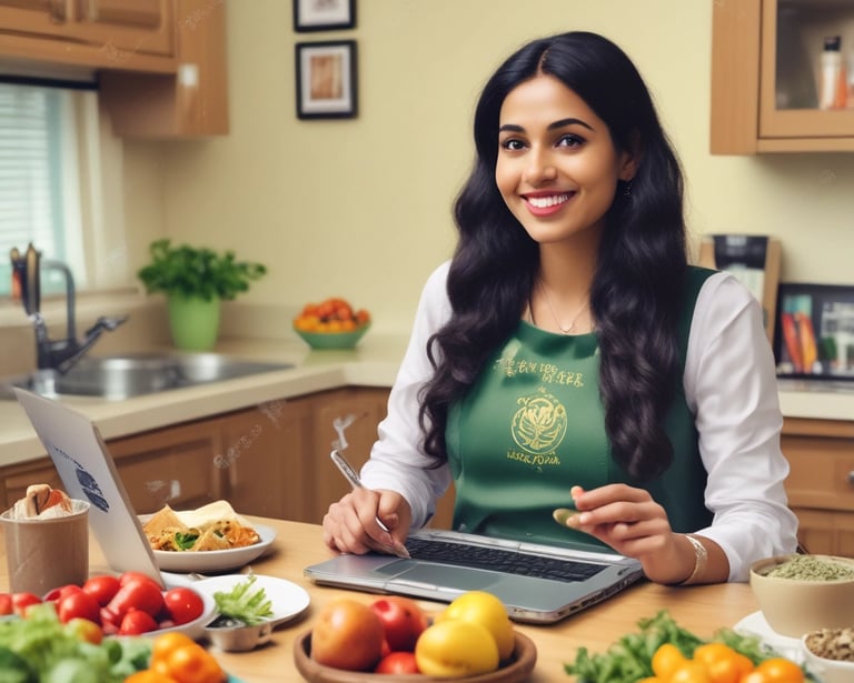 A colorful and healthy meal is placed on a light wooden table. In the foreground, there is a bowl of smoothie topped with granola, sliced bananas, strawberries, blueberries, and shredded coconut arranged in rows. In the background, a plate holds a flatbread topped with what looks like greens, sliced tomatoes, red onions, and a drizzle of dressing, possibly avocado.