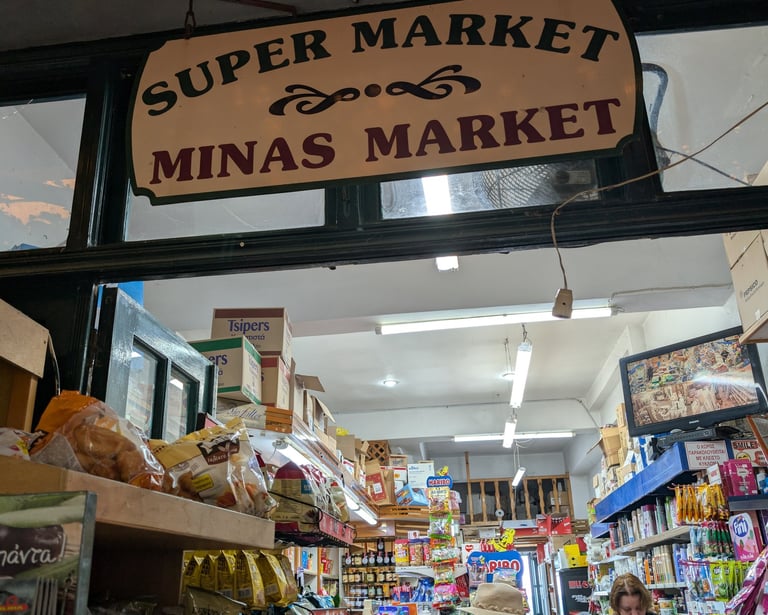store front of Minas Market in Petra Greec