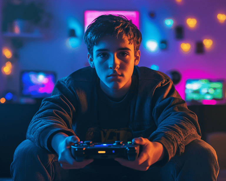 a man sitting on a couch holding a video game controller