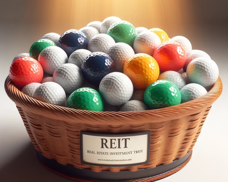A basket of coloured golf balls showing how REITS hold many different types of real estate.