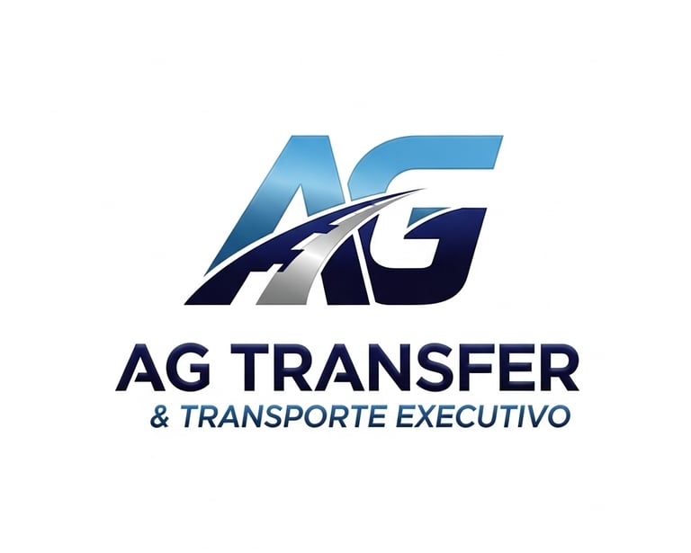 AG Transfer and Transporte Executivo logo featuring blue letters and a stylized road icon.
