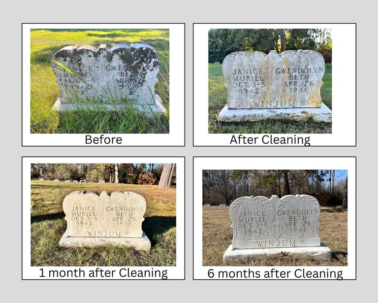 Gravestone restoration 4 images from begining to complete