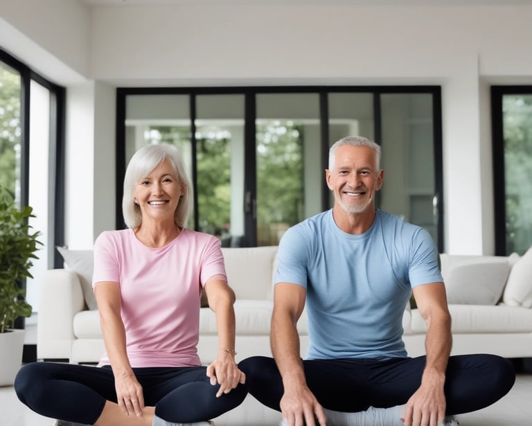 Three women are engaged in a fitness routine, following a workout in a bright, spacious studio with large windows. Each woman is on a pink exercise mat, performing a leg lift exercise, focusing on balance and strength.