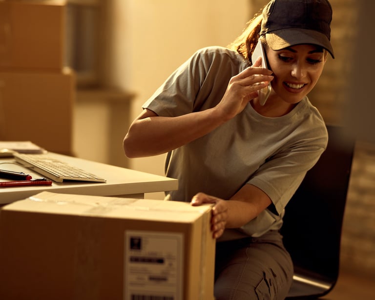 Mujer corroborando los datos para el envío por correo de una compra on line