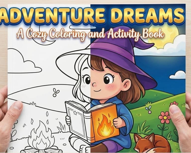 screen-free reset, calming fantasy book, cute fantasy activity book, bold simple coloring, fantasy relaxation book, cozy act