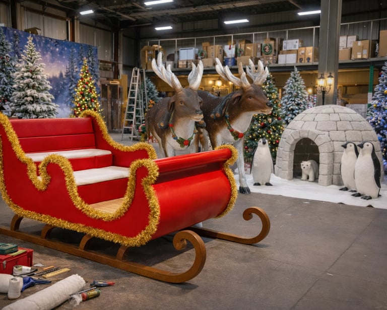 slitta renne pinguini scenografici