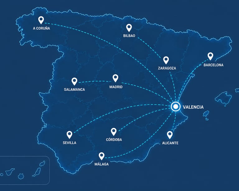 transporte con cobertura nacional desde o hasta Valencia con BG Courier