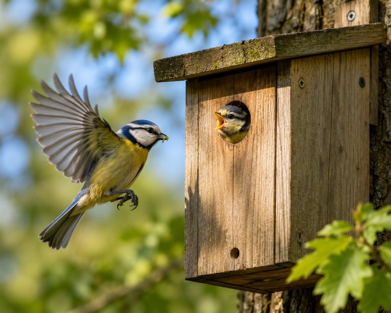 bluetit feeding young image