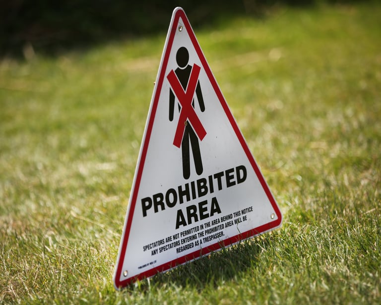 A prohibited area sign on the grass at Goodwood Festival of Speed
