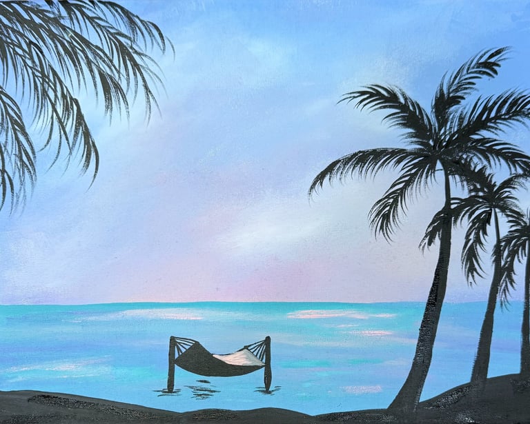 Peaceful beach painting from a paint and sip in cozumel.