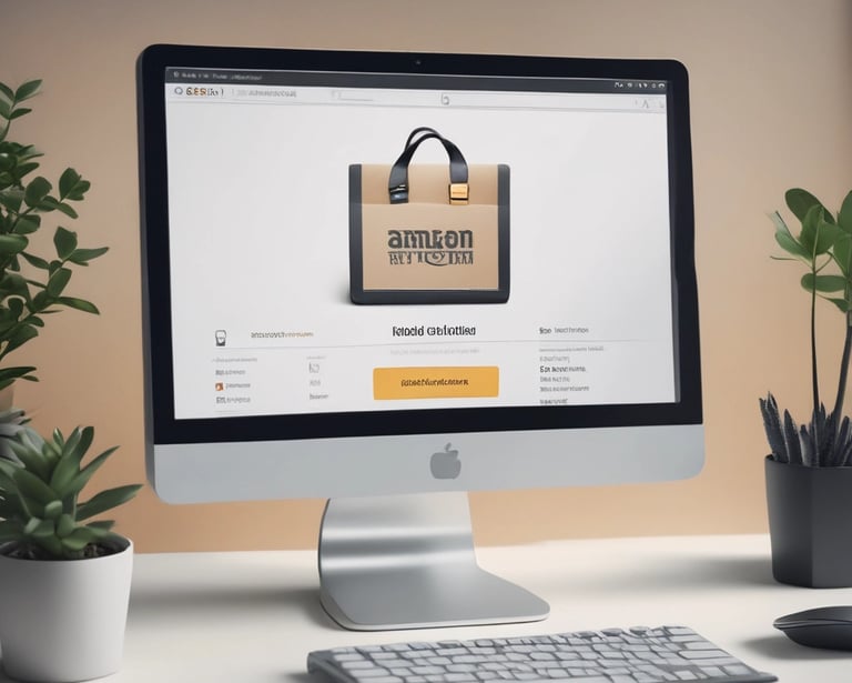 A smartphone displaying the Amazon logo against a plain background, positioned at an angle on a wooden surface.