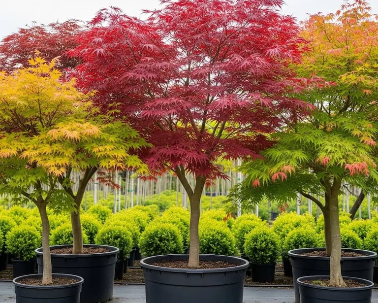 Variedad de Arces palmatum en vivero