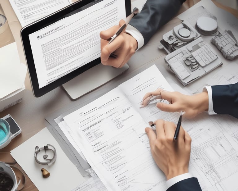 An aerial view of an industrial area featuring large warehouse buildings surrounded by greenery and residential areas. The scene includes parking lots with cars, roads, and nearby fields stretching out to the horizon. The weather appears clear and sunny, enhancing the visibility of the landscape and structures.