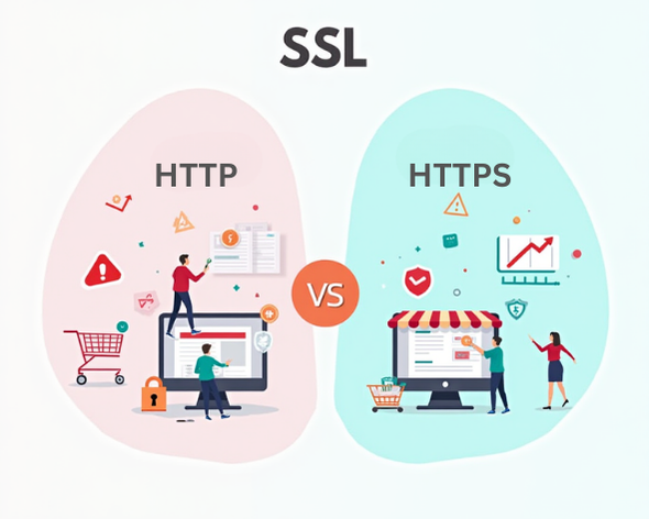 http ve https içeren sitelerin karşılaştırmasını gösteren bir görsel