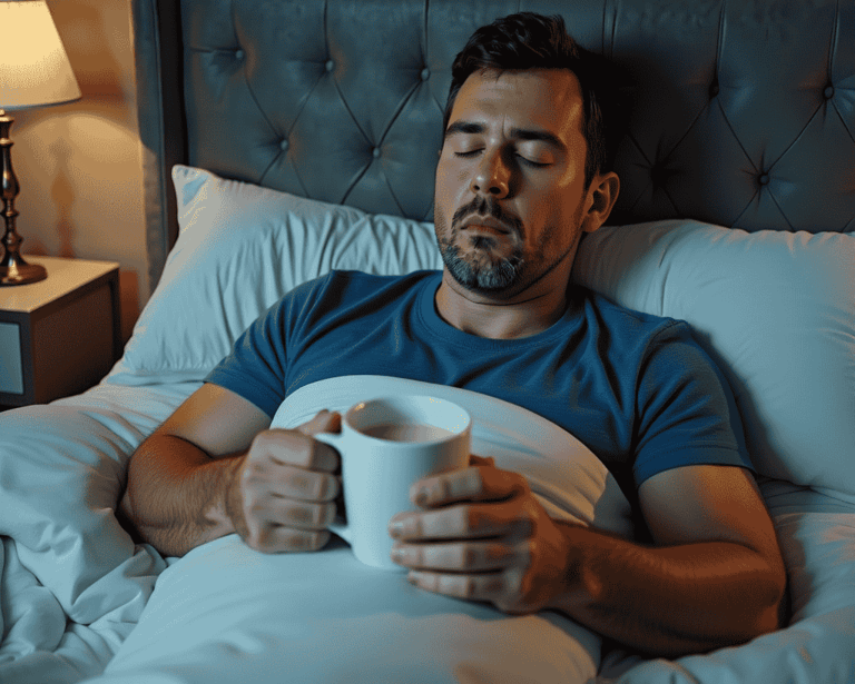 Bed in bed having a drink