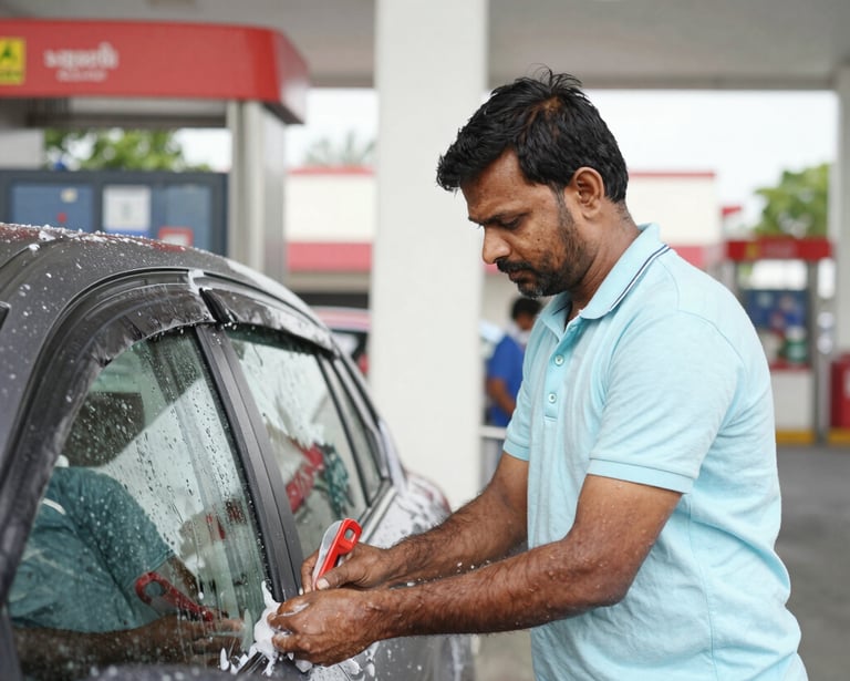 un homme lave sa voiture de location avant de la rendre