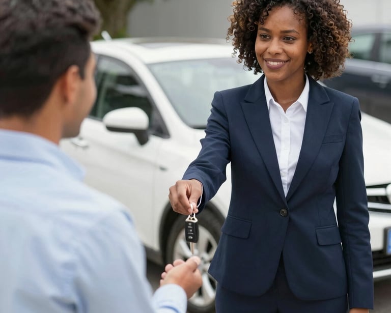 une femme rend les clés de sa voiture de location