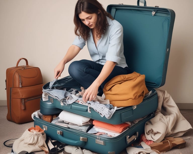 a woman who cannot close her suitcase