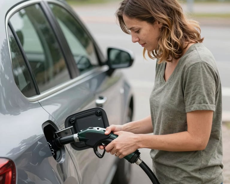 une femme fait le plein de sa voiture avant de la rendre