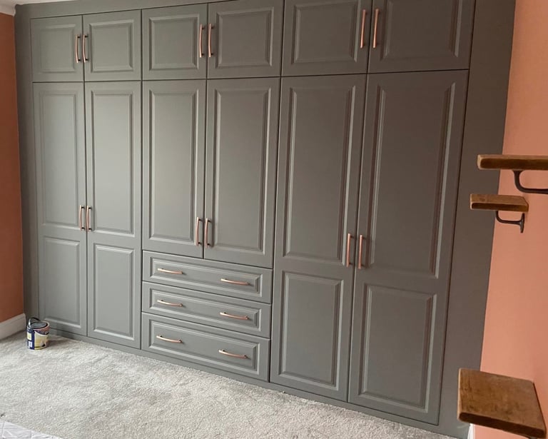 Built in wardrobe painting in Hove Sussex, custom grey interior finish