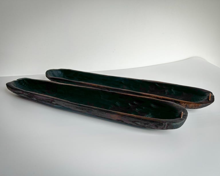 Hand carved vessel. Sweet chestnut reclaimed wood. Wabisabi design. Minimal interior design.
