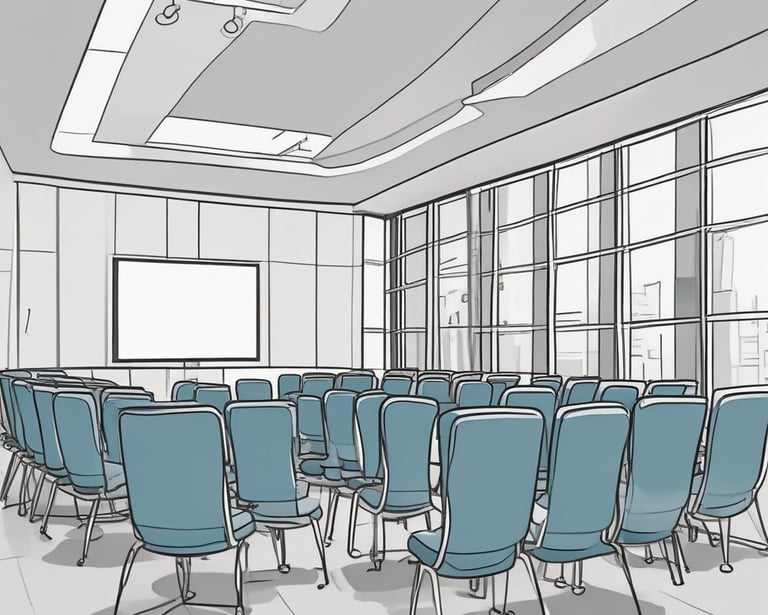 A serene image of a conference hall set up for an event.