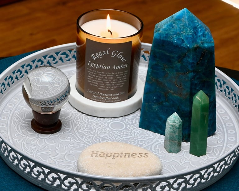 crystals and candle