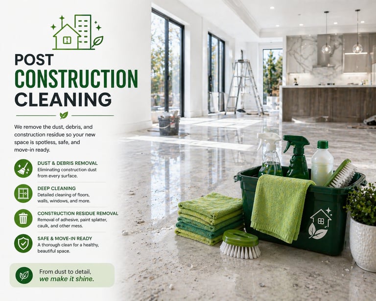 Professional post construction cleaning services for a spotless home with green cleaning supplies.