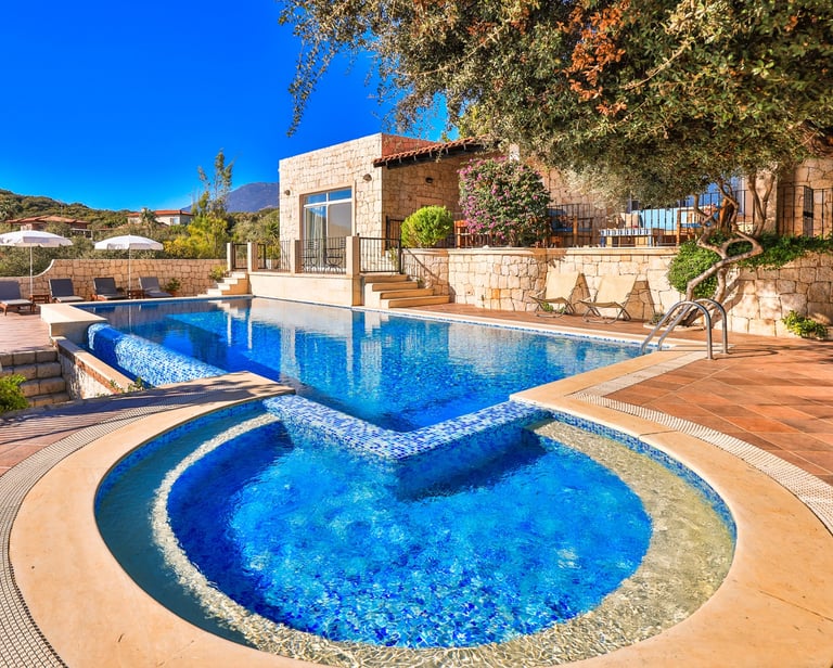 Villa MAE, pool and tree, Quercus Ilex