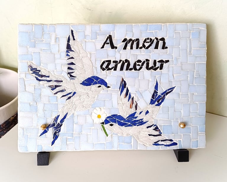 Plaque funéraire en mosaique, réalisé sur commande, envoi, personnalisé, Sepulture 49