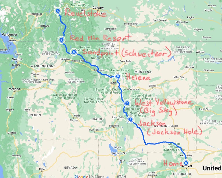 Route from Revelstoke to Longmont