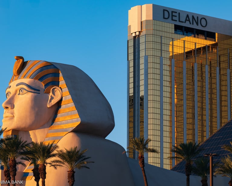 a large statue of a sphinx statue at the luxor las vegas in front of the Delano hotel