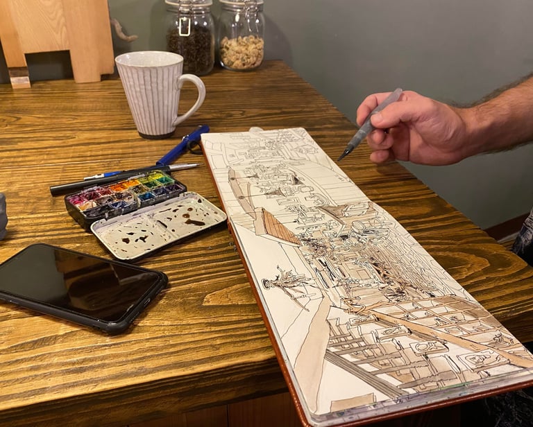 City sketchbook artist Evgeny Bondarenko