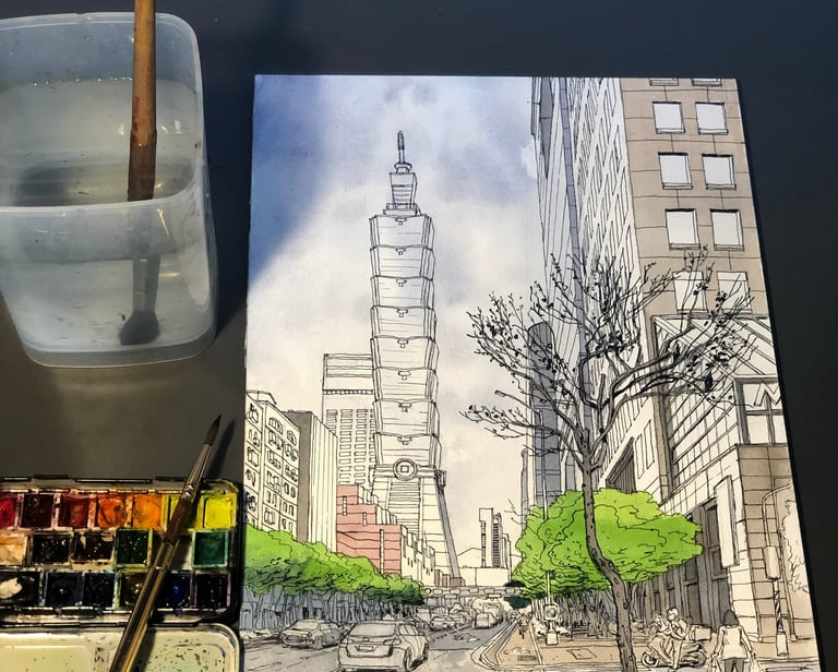 36 views to Taipei 101 illustration by artist Evgeny Bondarenko