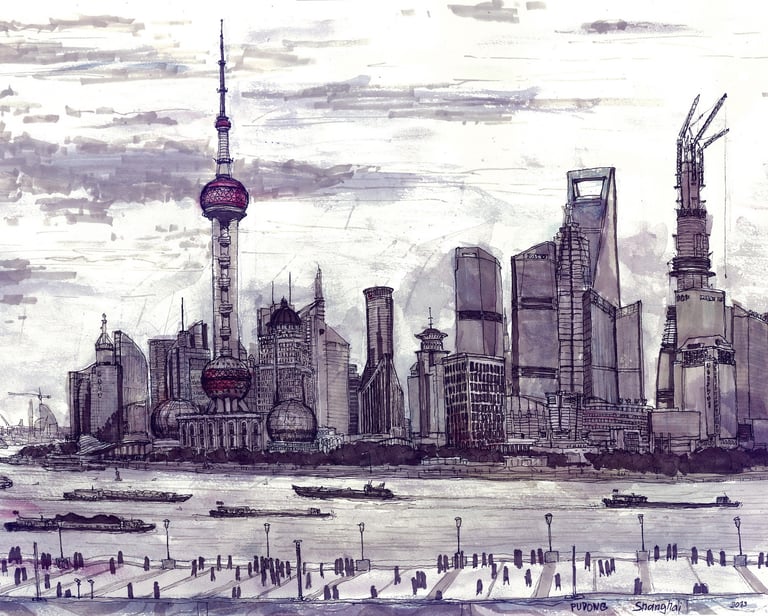 City Sketch of Shanghai Pudong artist Evgeny Bondarenko