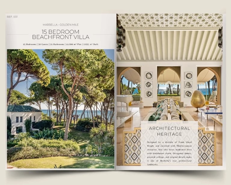15 bedroom beachfront villa dossier cover with estate imagery and property details