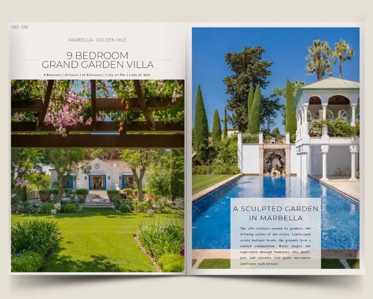 9 bedroom grand garden villa dossier cover with estate imagery and property details
