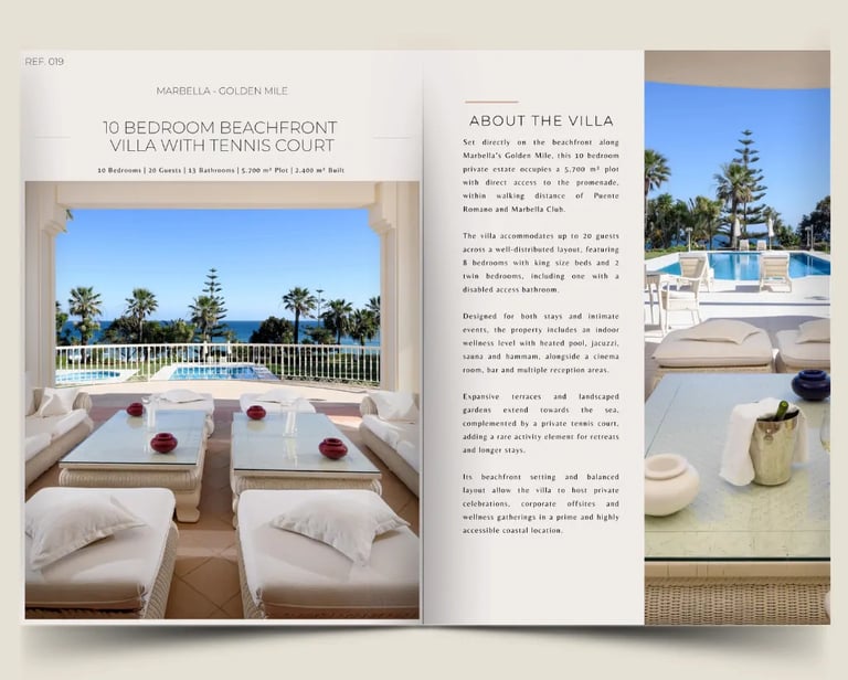 10 bedroom beachfront villa in Marbella with tennis court brochure