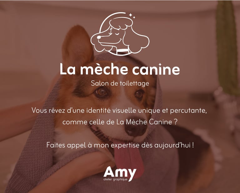 Réalisation : logo - identité visuelle - La mèche canine -Salon de toilettage- Amy Atelier Graphique